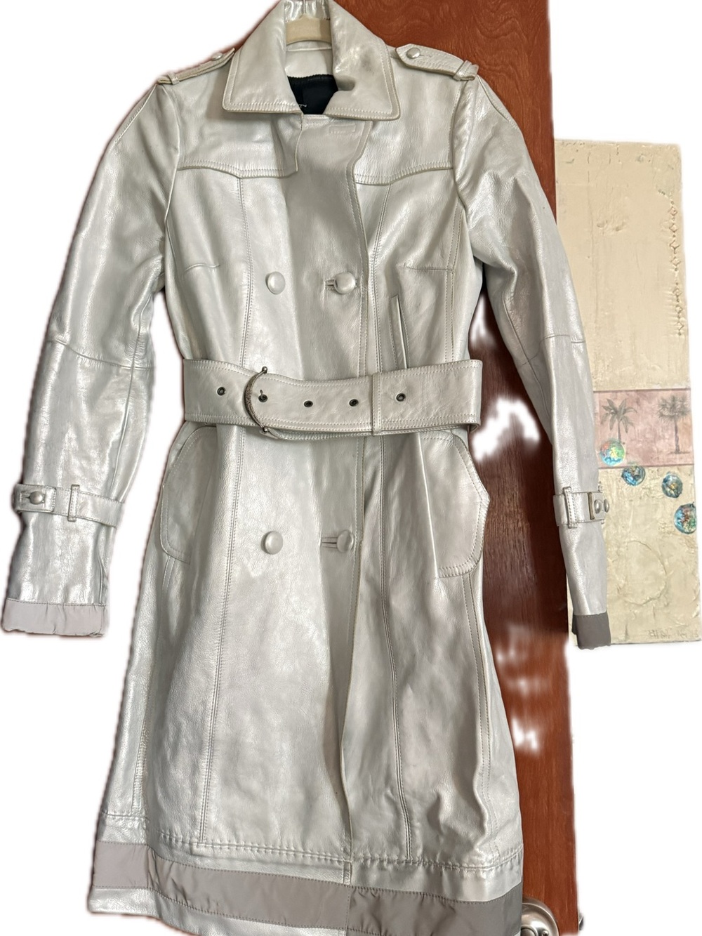COSTUME NATIONAL Vintage Double-Breasted Women’s Leather Trench Coat - Silver